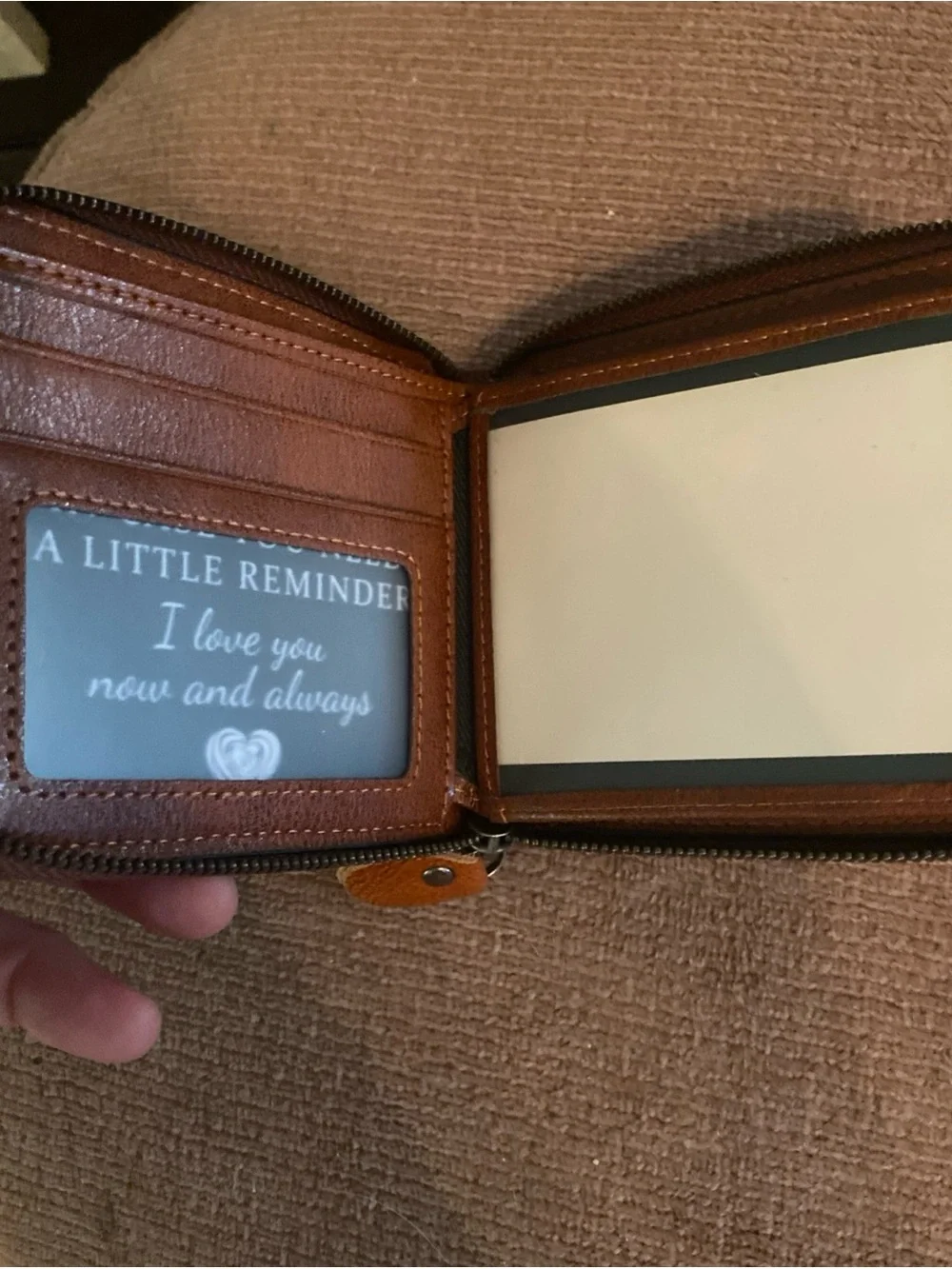 Genuine Brown Leather Zip Card Wallet for Men